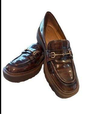 Sam Elederman loafers Chunky sole gold hardware Brown Dark Merlot women's size 7